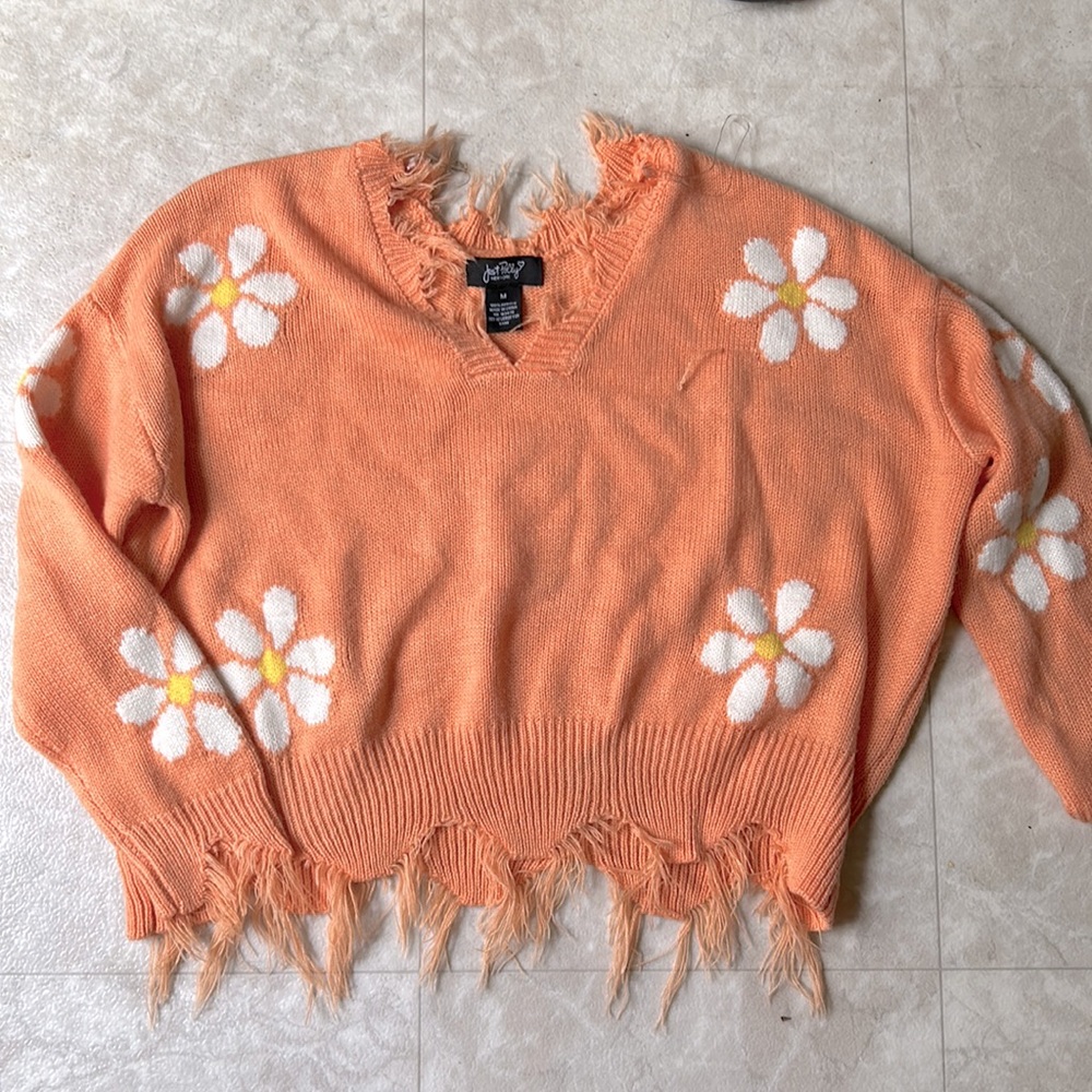 Orange Floral Cropped Sweater